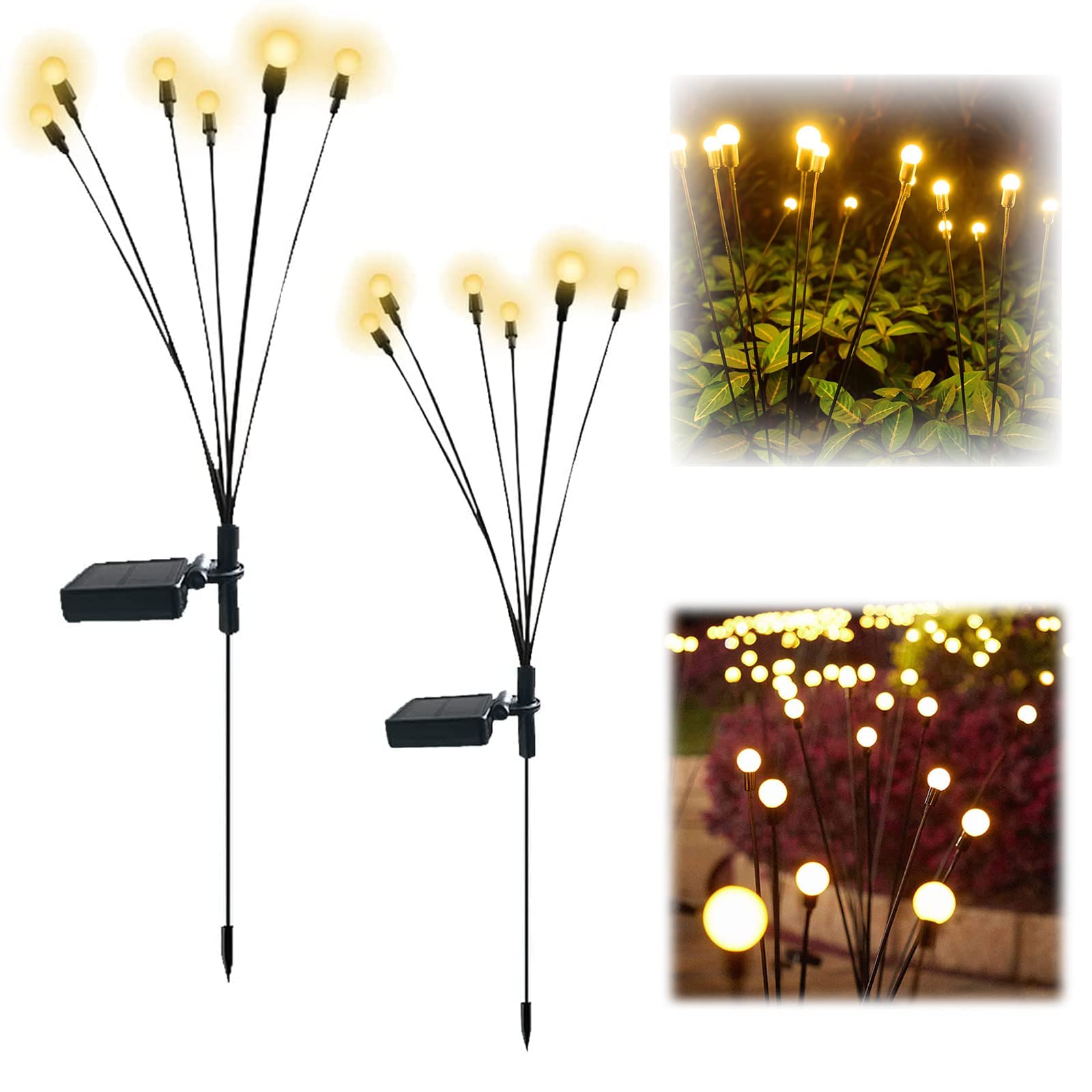 2 Pack Solar Powered Firefly Lights Outdoor - Waterproof Solar Garden Lights with Starburst Swaying Design for Yard, Patio & Pathway (Warm White) | Wind-Activated Motion & Decorative Solar Lighting for Garden, Lawn, Deck & Outdoor Parties