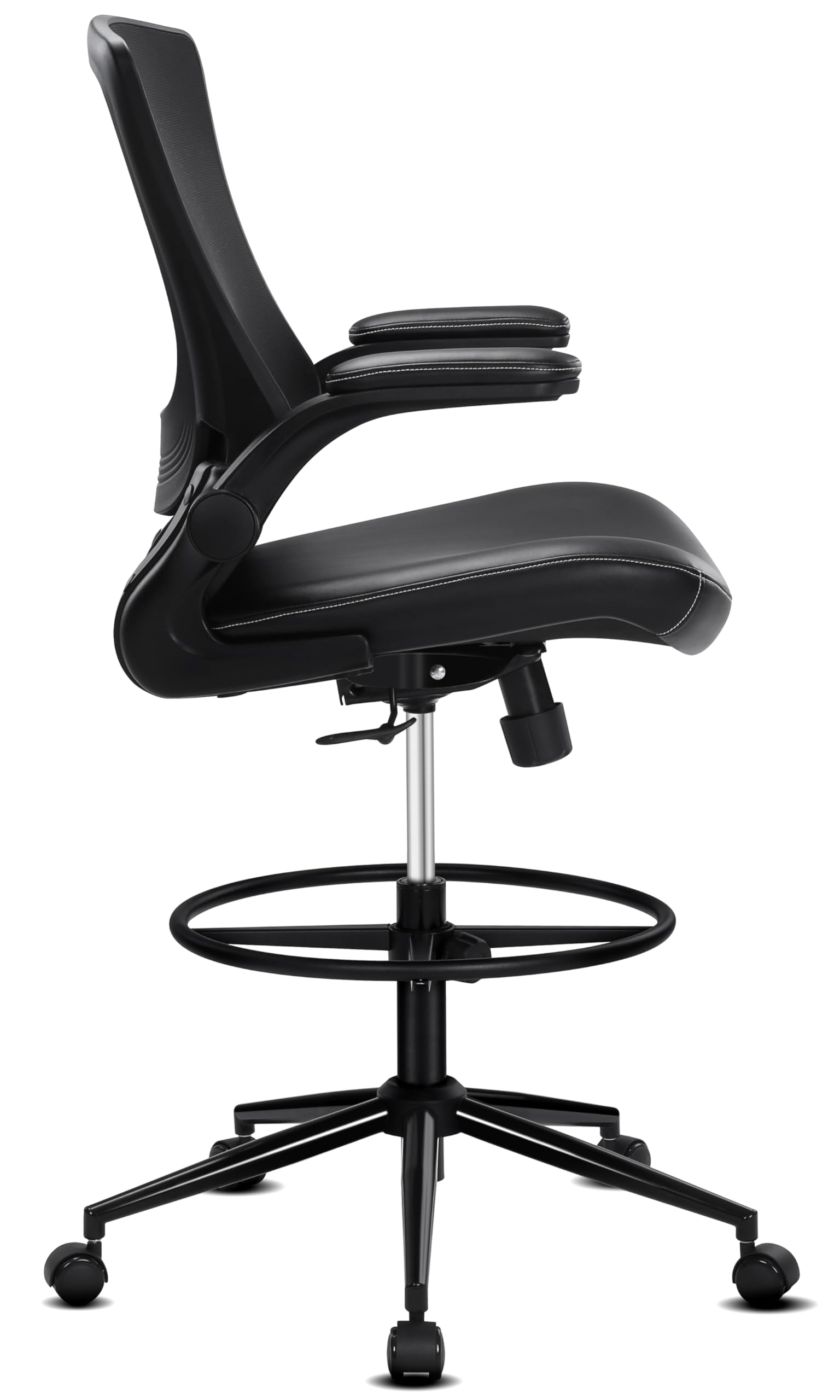 Misolant Adjustable Height Office Chair for Standing Desk - PU Leather Drafting Chair with Foot Ring, Reclining Back & Lumbar Support - Ergonomic Tall Chair for Home Office, Gaming & Computer Workstations
