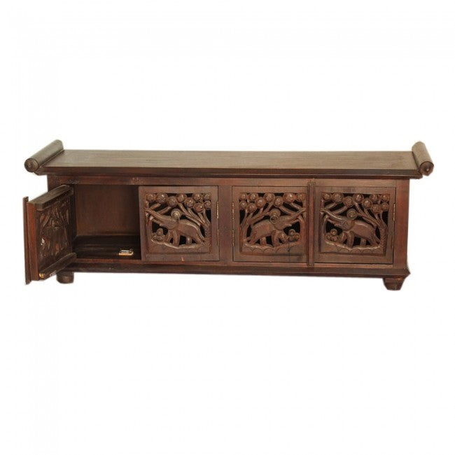 Hand Carved Elephant Jali Balinese Indian Plasma Brown Wooden Room Divider 150cm - Perfect for Home Decor, Living Room Partition & Boho Style Interior Design
