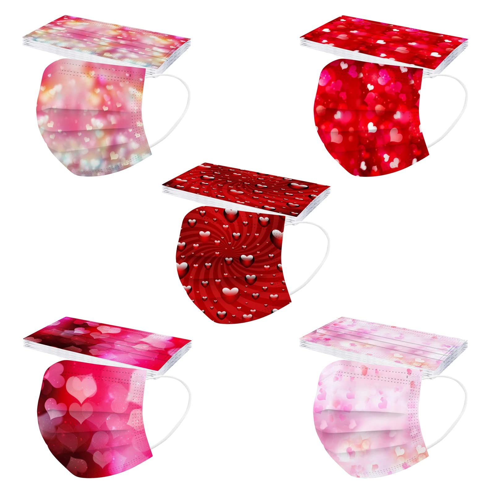 Valentine's Day Disposable Face Masks 50Pcs - Cute Heart Design Colored Face Protection for Adults | Perfect for Holiday Parties, Romantic Dates & Festive Gatherings