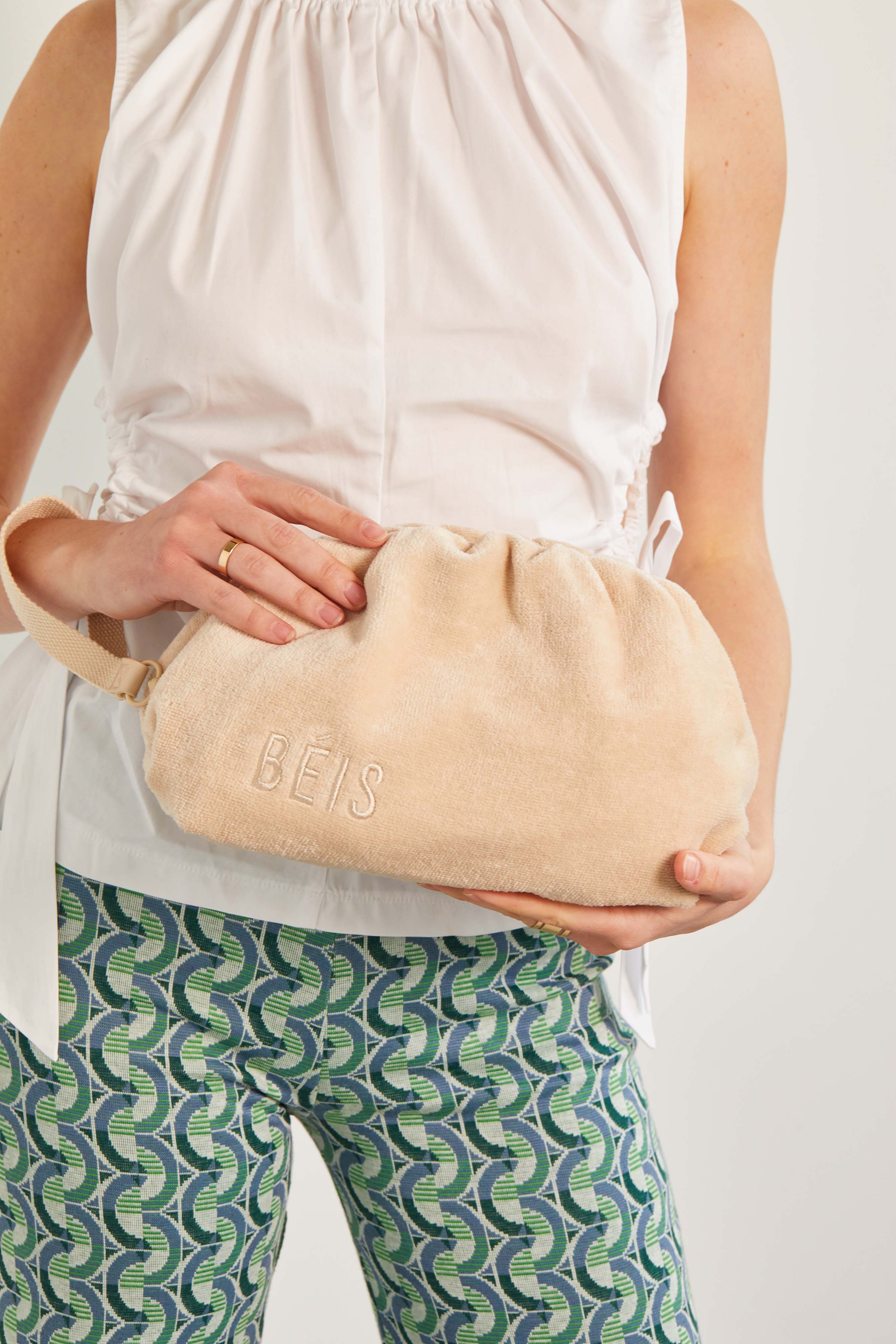 Beige Terry Cosmetic Clutch Bag - Soft & Stylish Makeup Pouch for Women | Perfect for Travel, Gym & Everyday Essentials