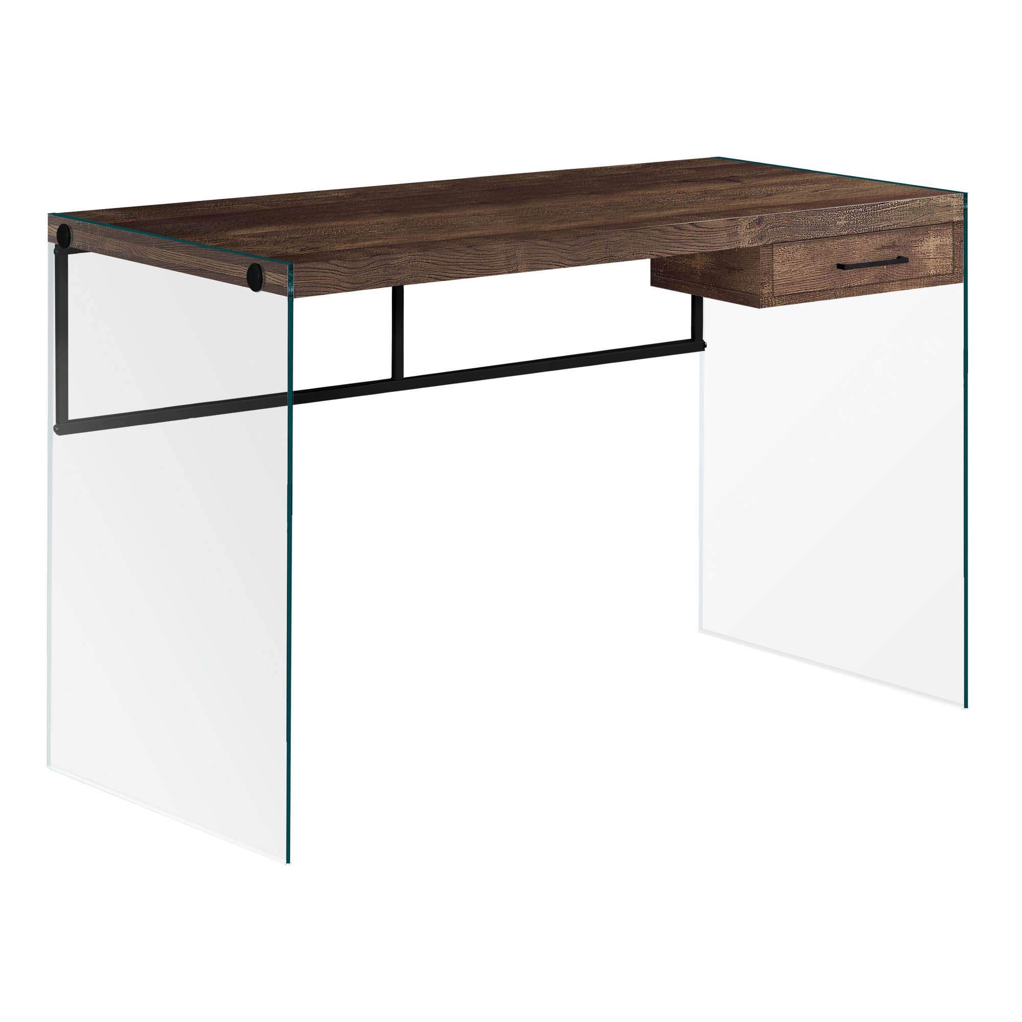 Offex 48 Inch Modern Glass Leg Computer Desk - Brown & Black Home Office Desk for Work, Gaming & Study | Durable Tempered Glass Design for Contemporary Workspaces