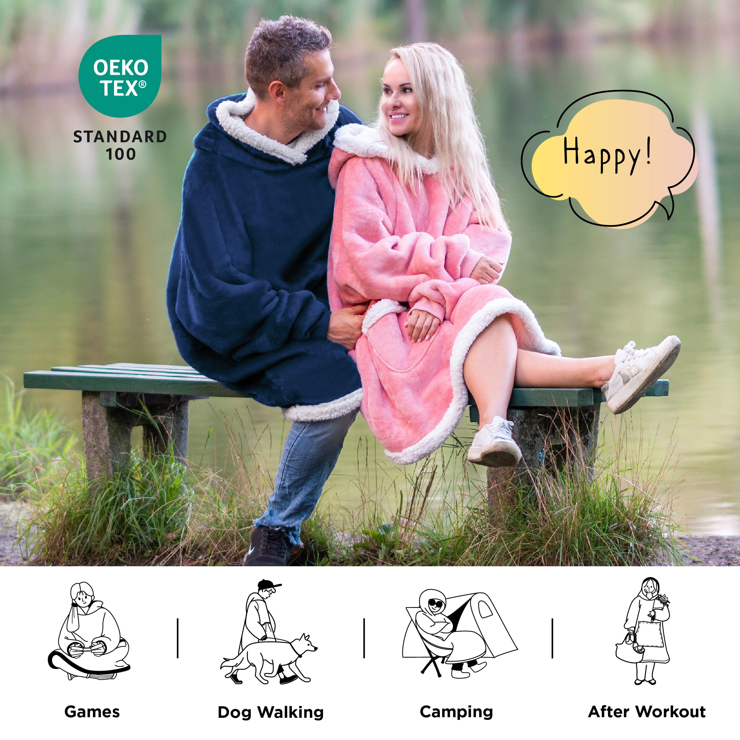 Bedsure Wearable Blanket Hoodie for Adults & Kids - Cozy Navy Small Fleece Hooded Blanket, Perfect Birthday Gift for Women, Men & Mom, Ideal for Mother's Day, Movie Nights & Camping