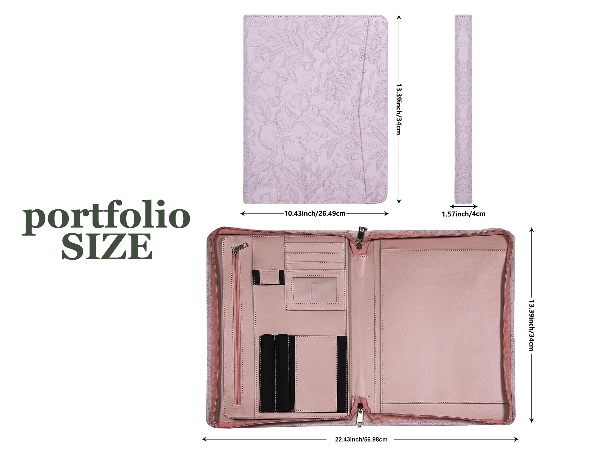 Professional AZXCG Leather Portfolio for Women - Embossed PU Leather Zipper Padfolio with A4 Notepad Holder, Business Document Organizer for Resume, Interview & Office Use (Purple) - Perfect for Meetings, Presentations & Job Interviews