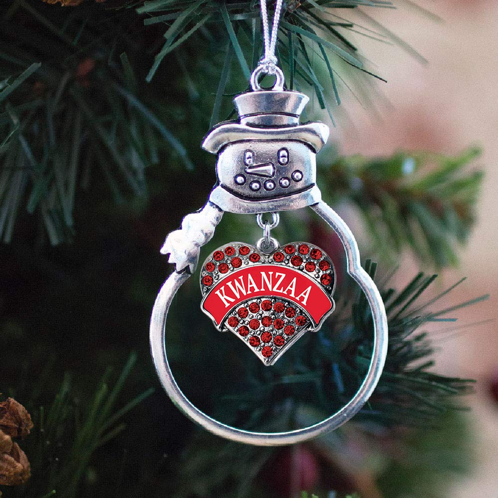 Inspired Silver Red Kwanzaa Christmas Ornament - Cubic Zirconia Red Pave Heart Charm Tree Decoration with Snowman Hanging - Perfect for Holiday Decor, Christmas Tree, Kwanzaa Celebration & Winter Home Decor