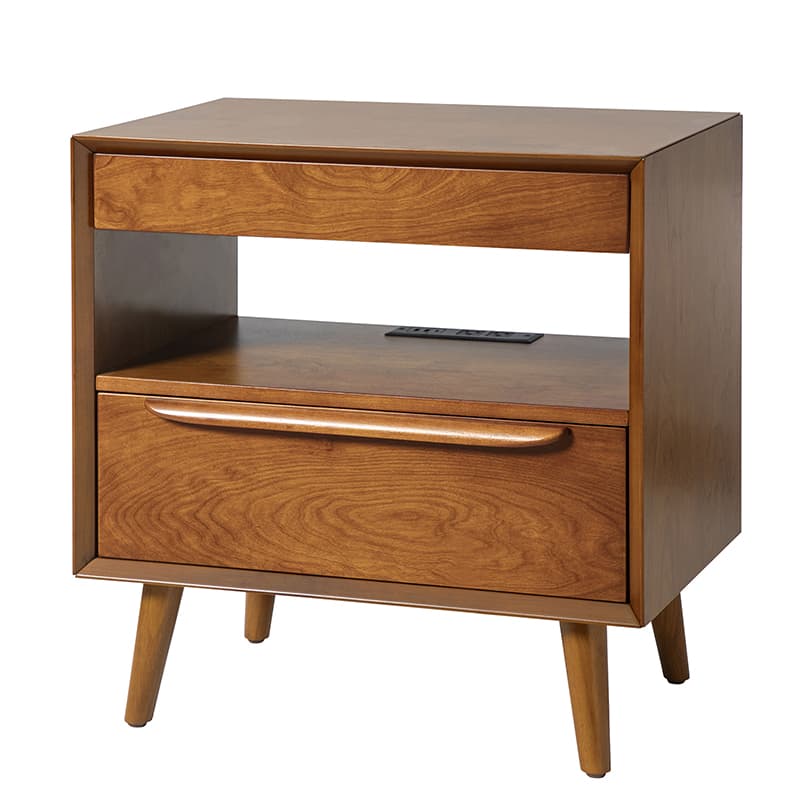 Mid Century Modern Nightstand with 2 Drawers & Built-In Outlets - Giralda Bedside Table for Bedroom, Living Room & Office (Optional Types)