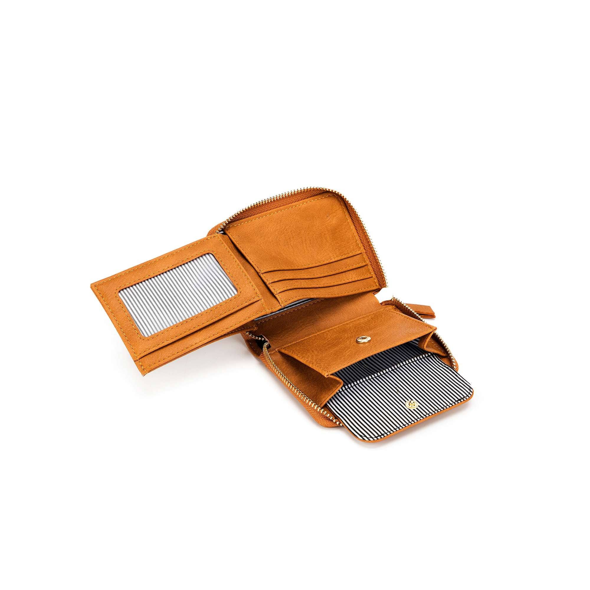 Rebel Tan Studded Mini Wallet for Women - Stylish & Compact Leather Card Holder - Perfect for Parties, Travel & Everyday Use
