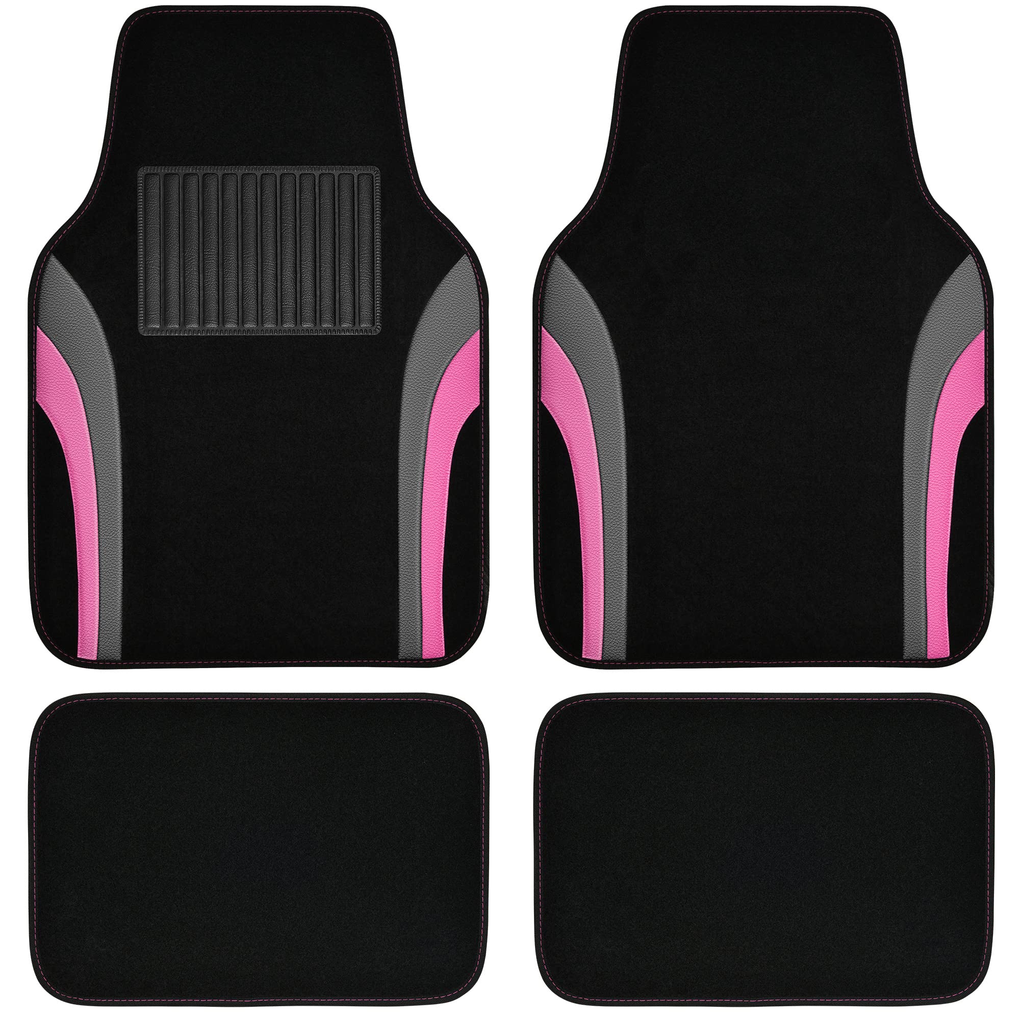 CAR PASS Universal Waterproof Leather Sporty Car Floor Mats - Black and Pink Set of 4 for Sedans, SUVs, Trucks & Vans - Perfect for All-Weather Protection and Stylish Interior Upgrade