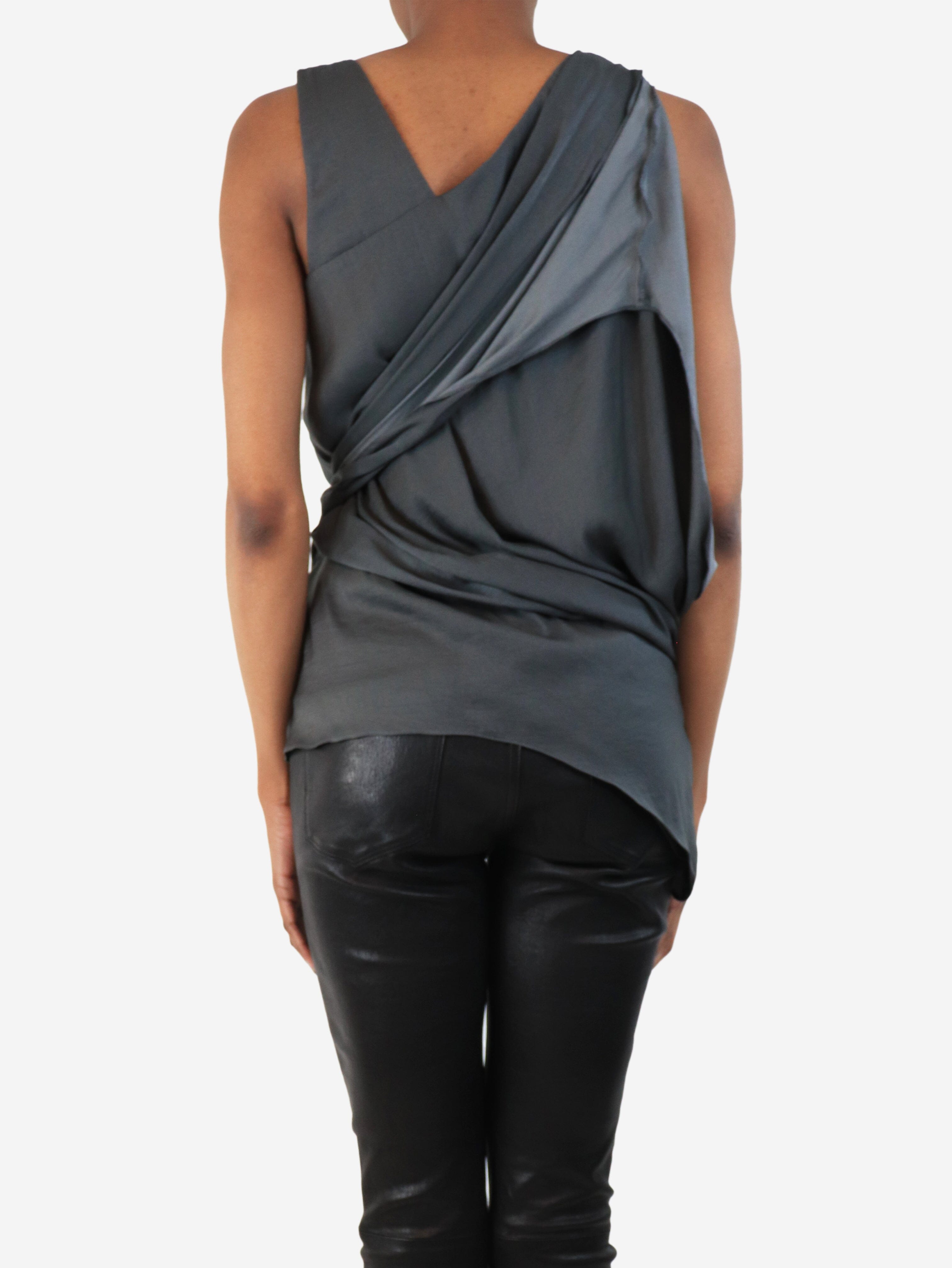 Charcoal Asymmetrical Draped Top for Women - Size XS | Trendy Casual & Party Wear | Perfect for Date Nights & Evening Outfits