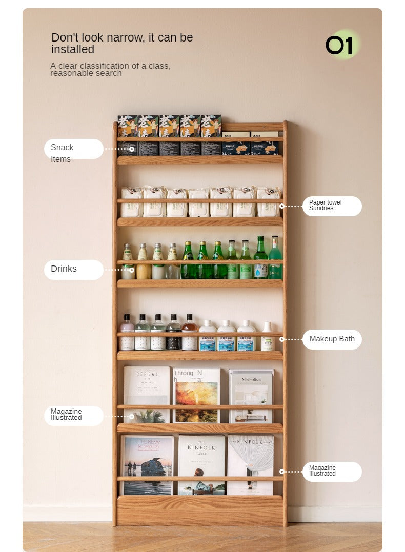 Solid Oak Wood Wall-Mounted Ultra-Thin Bookshelf - Modern Floating Shelf for Living Room, Bedroom, or Office Storage & Display