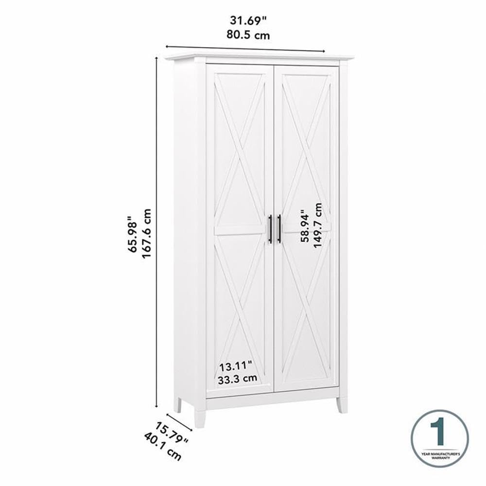 White Engineered Wood Bathroom Storage Cabinet with Doors - Space-Saving Vanity Organizer for Towels, Toiletries & Cosmetics | Pemberly Row Collection