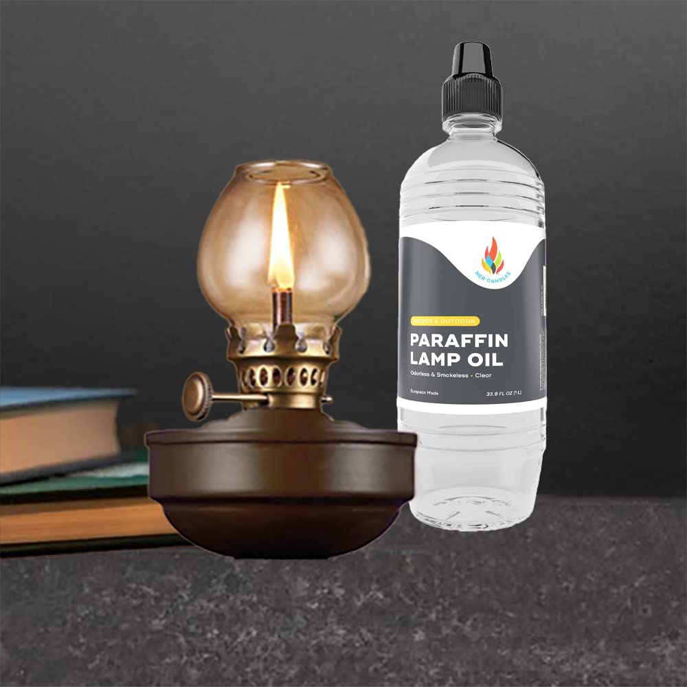 The Dreidel Company Premium Liquid Paraffin Lamp Oil - 1 Liter - Smokeless, Odorless, Ultra Clean Burning Fuel for Indoor & Outdoor Use - Clear - Ideal for Oil Lamps, Lanterns, Fireplaces & Emergency Lighting