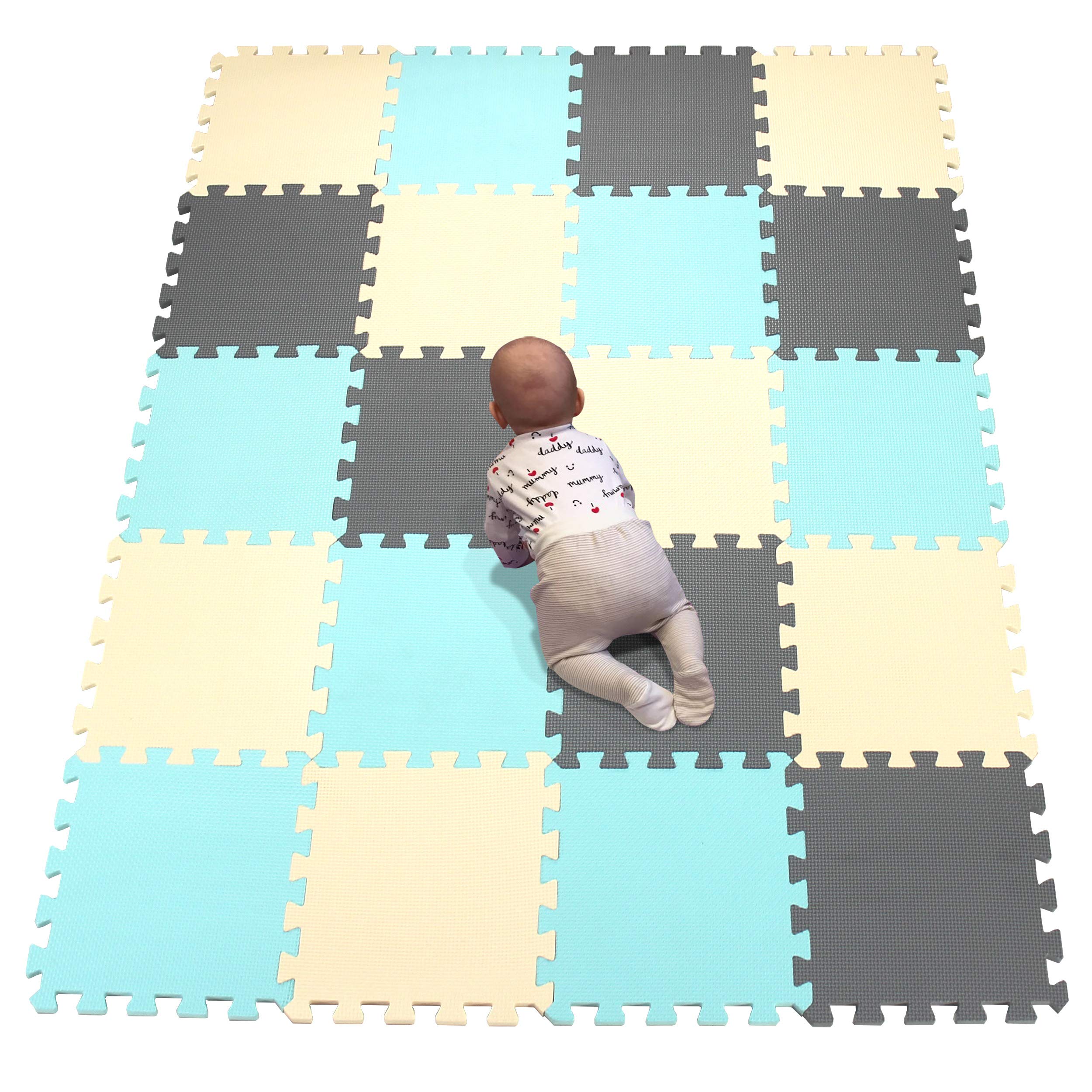 EVA Foam Play Mat Tiles - Green, Beige, Gray for Kids Floor Activities