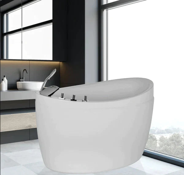 Empava 47 Inch Freestanding Air Jet Massage Bathtub - Japanese Soaking Tub with Hydrotherapy Jets, White Acrylic (Model 59JT011) for Spa Relaxation & Luxury Bathroom Upgrade