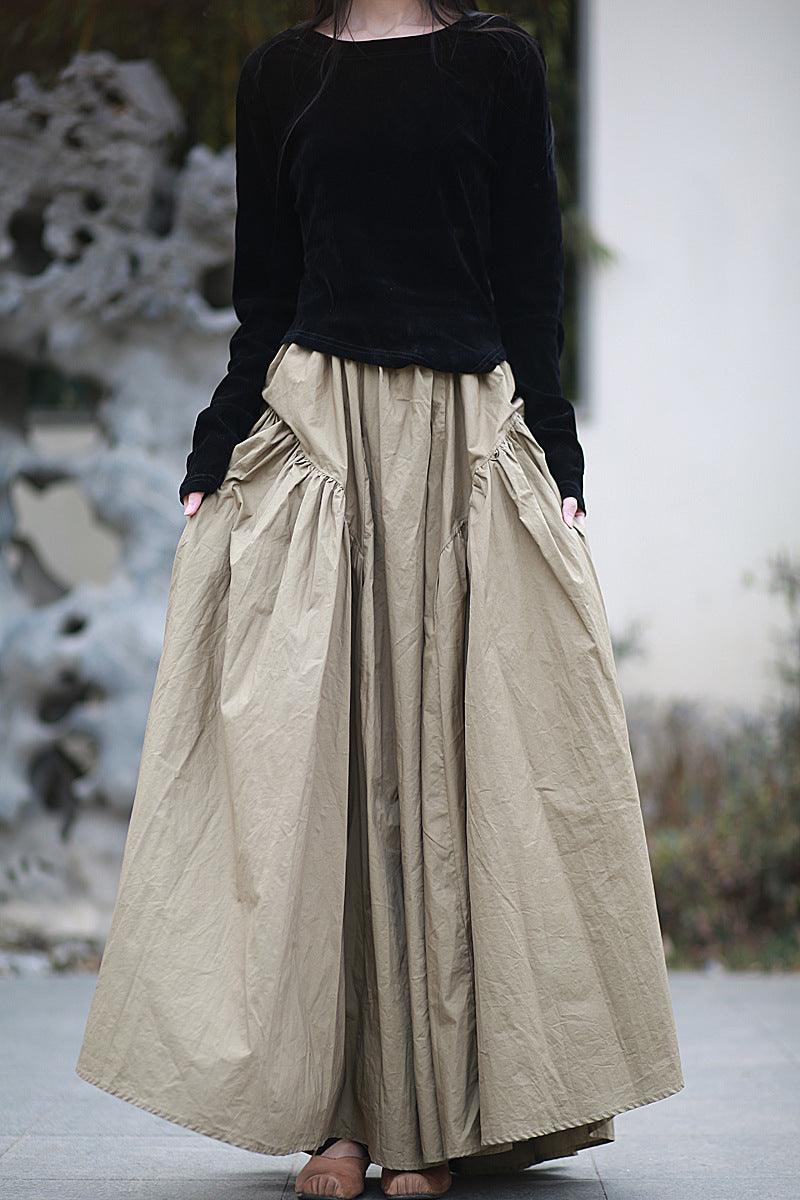 Vintage Washed Cotton A-Line Maxi Skirt for Women - Retro Style Summer Dress for Beach, Vacation & Casual Outfits