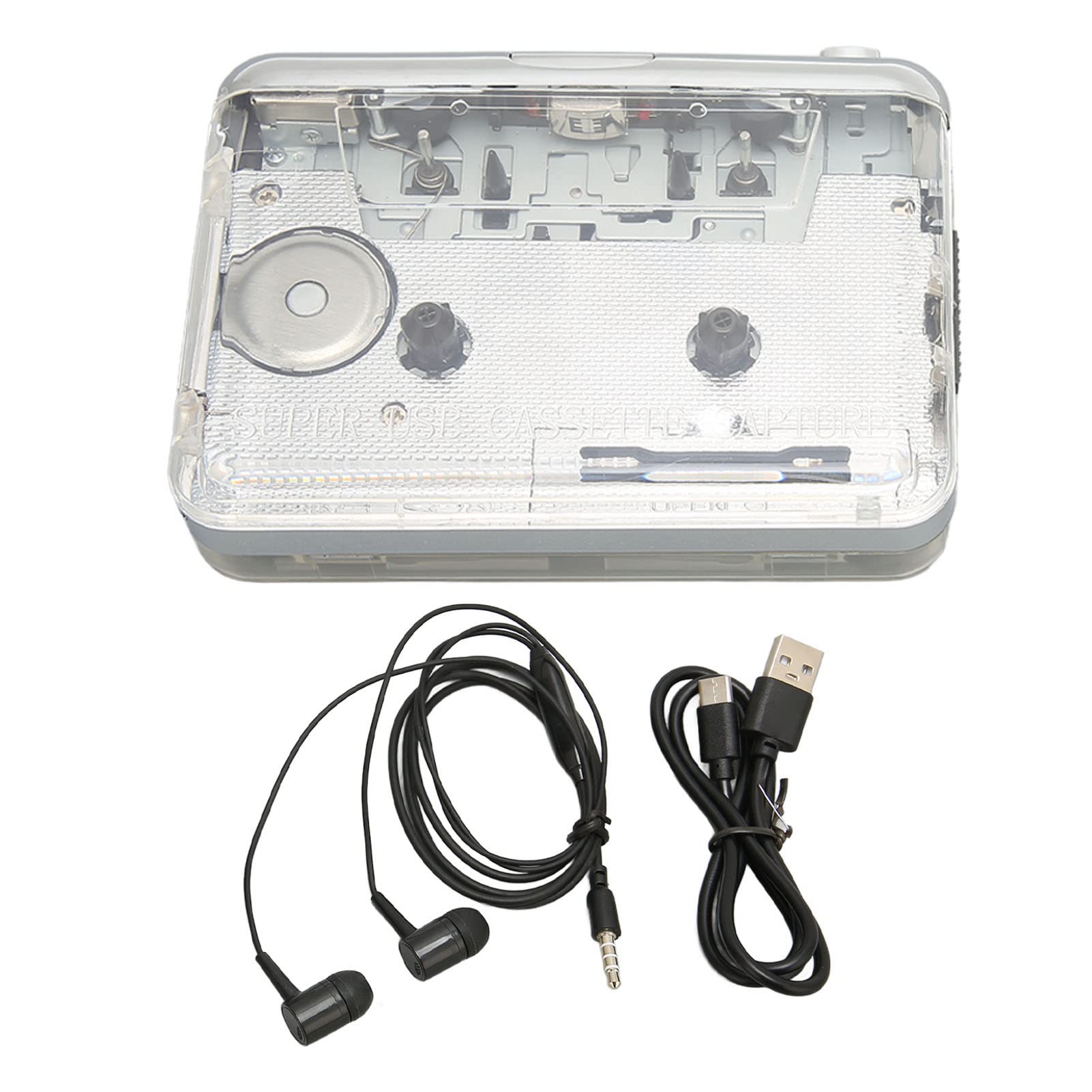 PUSOKEI Portable FM Radio Cassette Player with USB to MP3 Converter - Walkman Style Cassette Player with 3.5mm Headphone Jack, USB/Battery Powered (2 AA) - Perfect for Music Lovers, Vintage Audio Enthusiasts & Road Trips