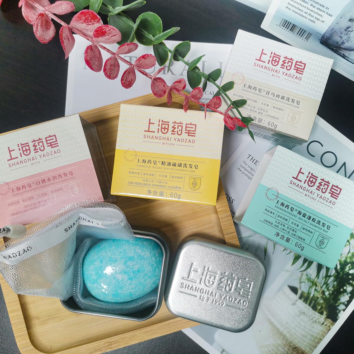 Bee & Flower Shampoo Bar - White Peach Hydrating & Nourishing Shampoo Bar for All Hair Types | Natural, Sulfate-Free, Vegan | Travel-Friendly with Mesh Bag & Tin Box (2.1 oz) - Perfect for Camping, Gym & Eco-Conscious Hair Care