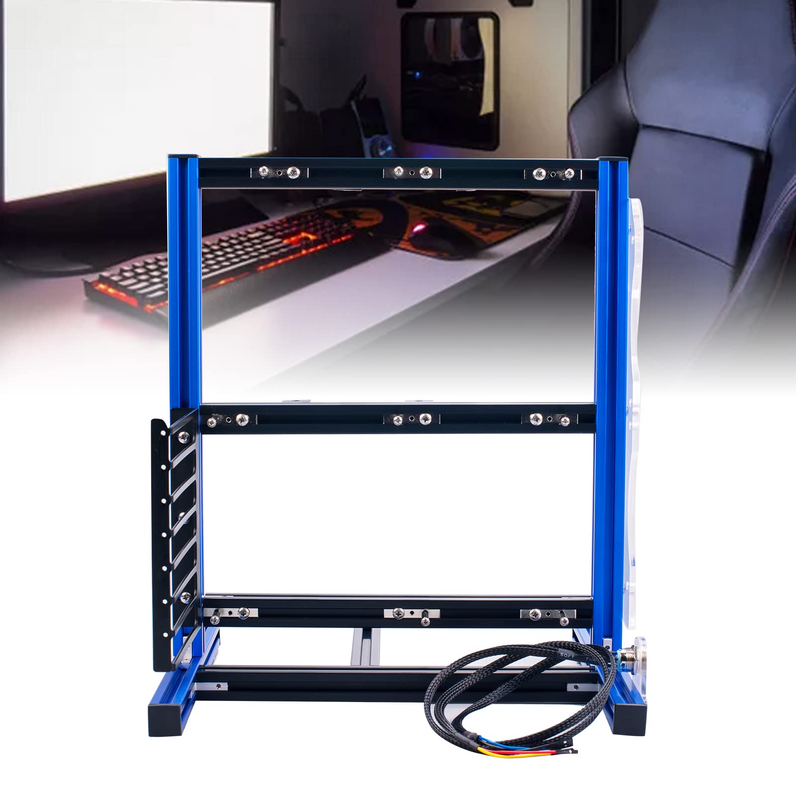 Topiky DIY ATX Open Air PC Case Bracket - Aluminum Alloy Frame for ITX/MATX/ATX Motherboards - GPU Support Stand for Computer Modding & Custom Builds (Blue) - Perfect for Gaming Rigs, Mining Rigs & PC Showcase Setups