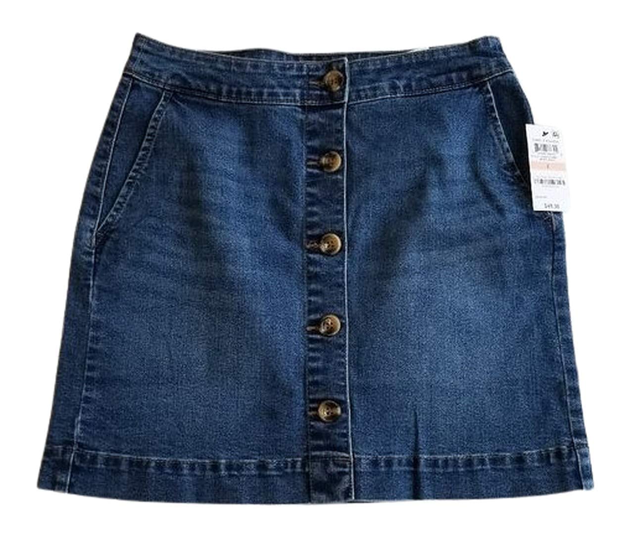 Maison Jules Women's Denim Button Down Skirt in Navy Blue - Size 12 (Large) - Perfect for Casual Outings and Summer Fashion