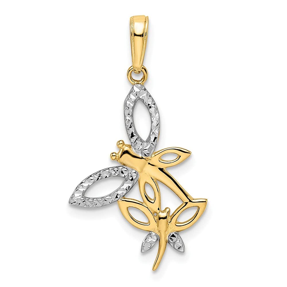 14K White Gold & Rhodium Plated Sparkle Cut Dragonfly Pendant Necklace - Elegant Jewelry Gift for Women, Birthday, Anniversary, Valentine's Day