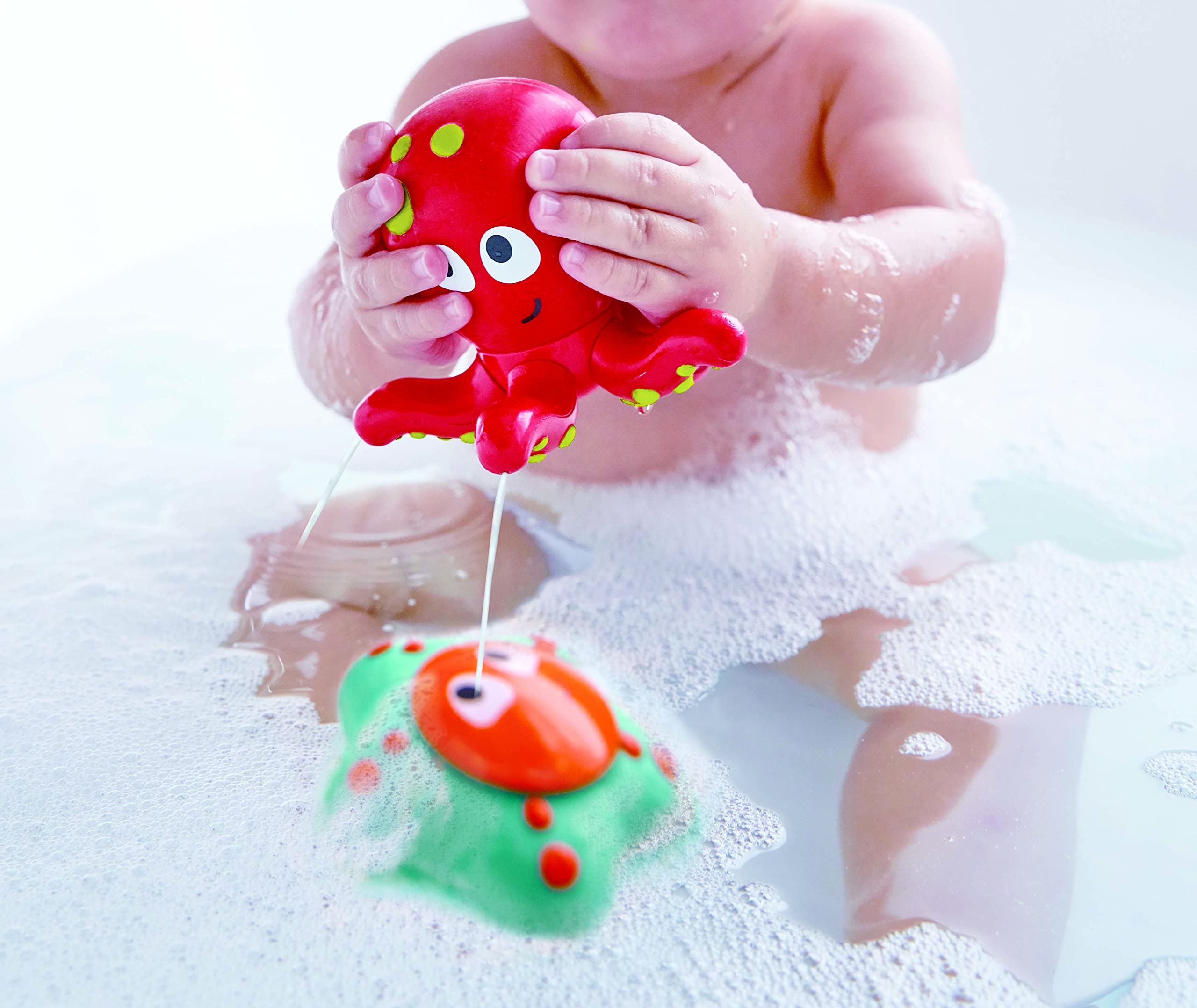 Hape Ocean Floor Squirters Bath Toys for Babies & Toddlers - Non-Toxic Silicone Octopus & Starfish Set with Water Spouting & Suction - Fun Learning Toys for Bathtime & Pool Play