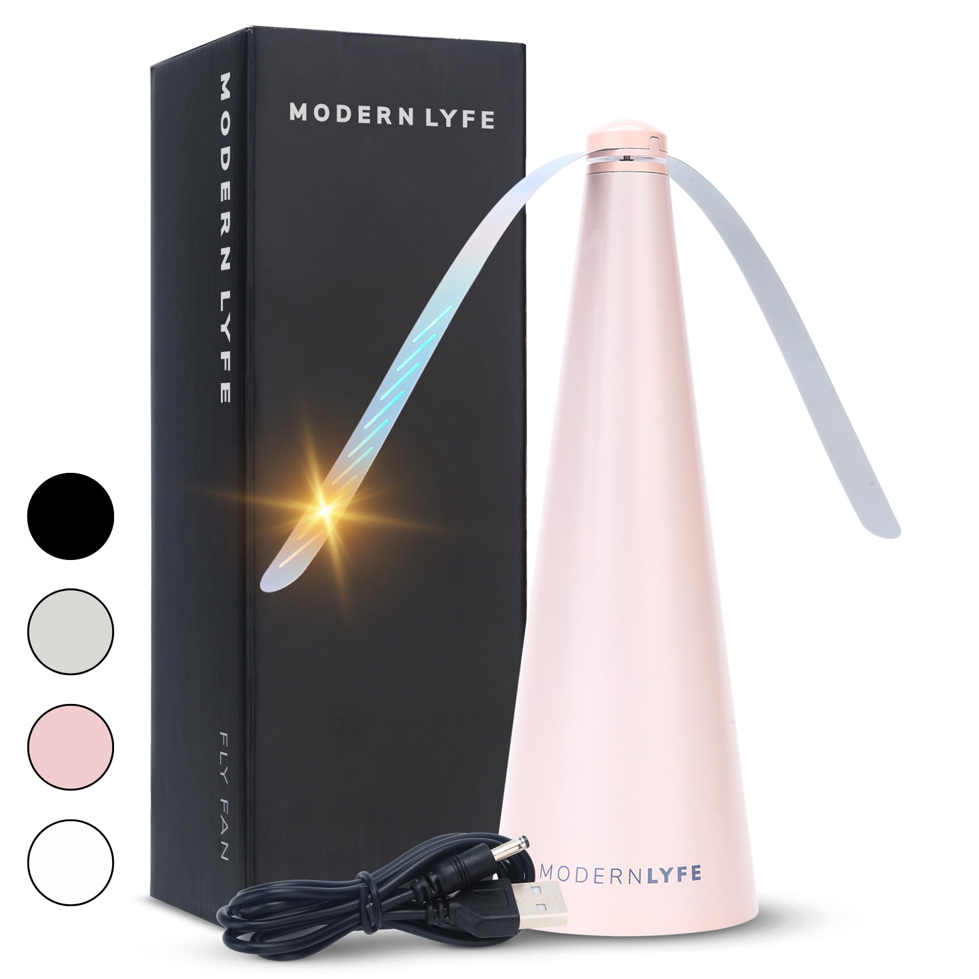 Fly Fan for Tables - USB & AA Battery Powered Fly Swatter - Pink Outdoor Dining Fly Spinner for Parties, Restaurants, Picnics, and Patios - Keep Flies Away at Home or Outdoor Events
