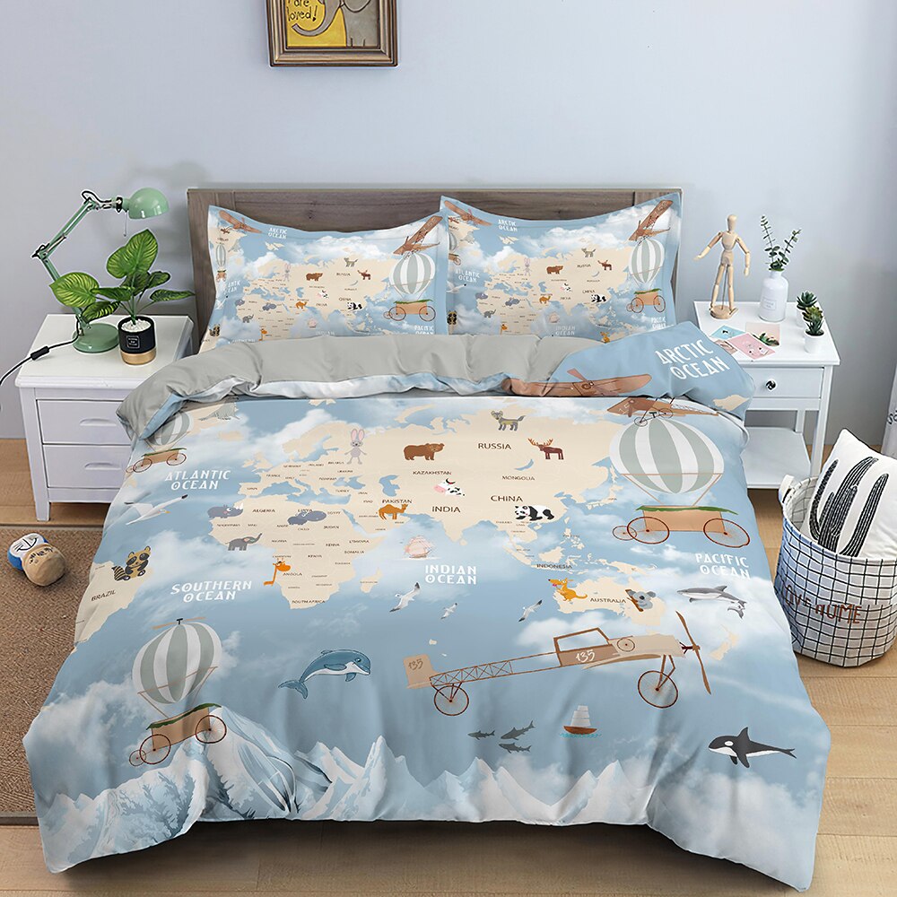 USA Map Bedding Set - Queen Size Comforter & Pillowcases - Patriotic Home Decor for Bedroom - Perfect for Independence Day & Dorm Room