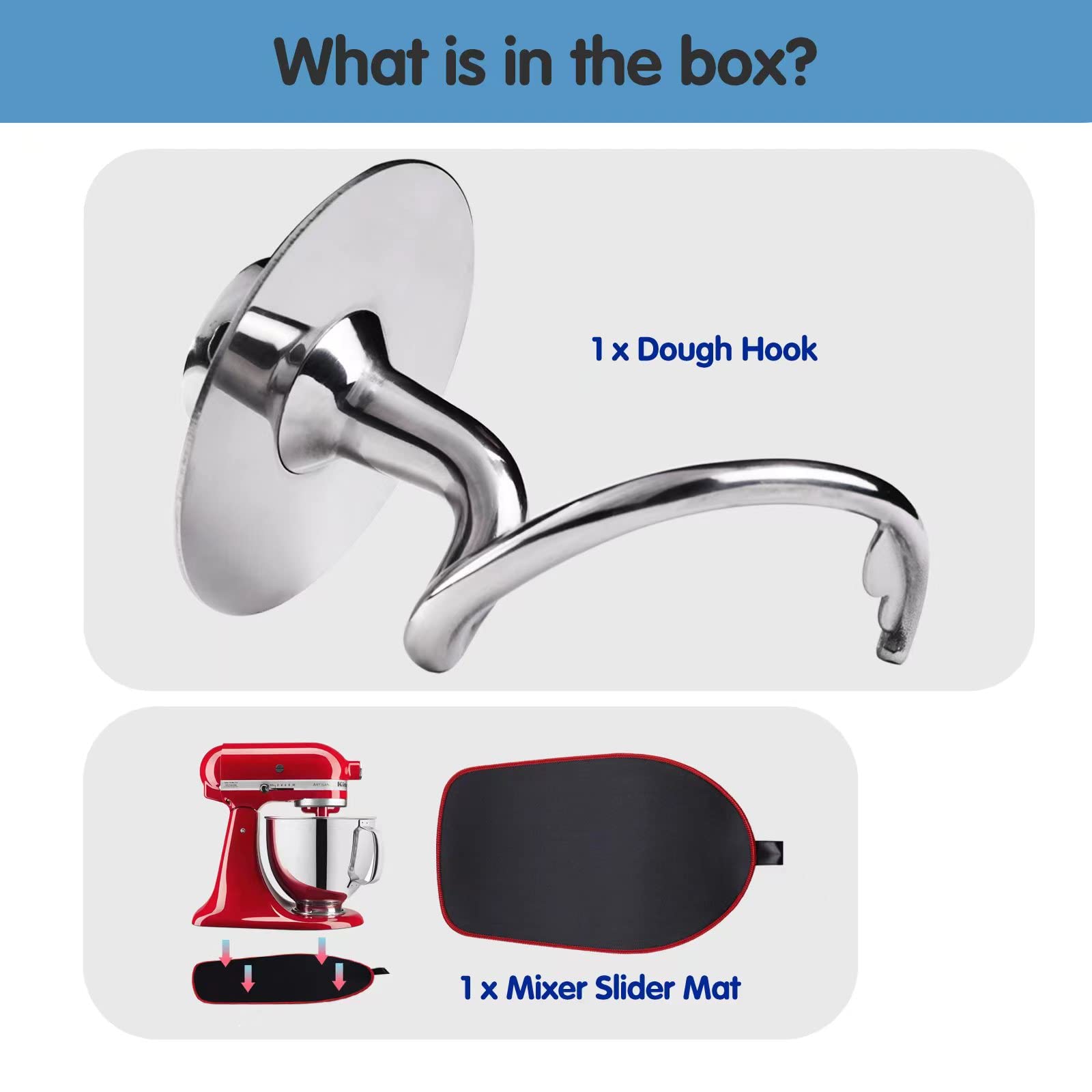 Stainless Steel Spiral Dough Hook & Non-Slip Mixer Mat for KitchenAid 4.5-5QT Tilt-Head Stand Mixer | Dishwasher Safe Baking Accessory | Perfect for Bread, Pizza & Cookie Dough Preparation