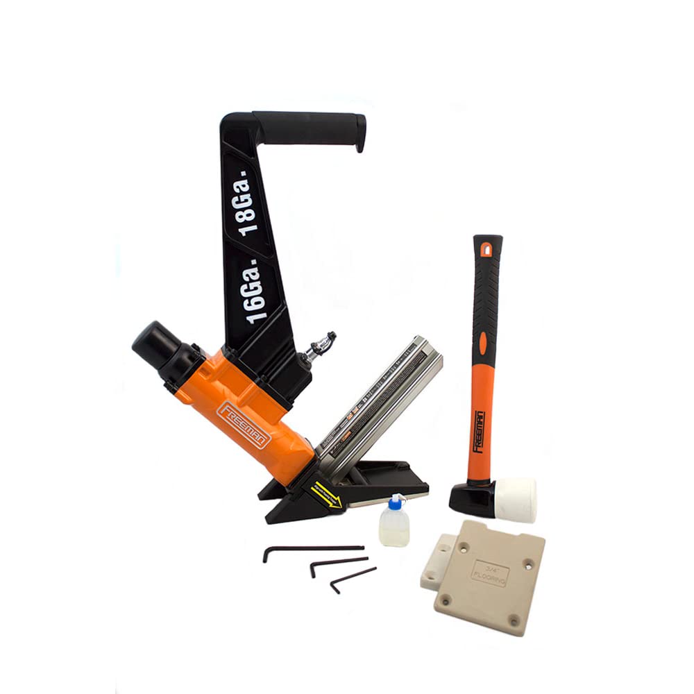 Freeman PF1618GLCN Pneumatic 3-in-1 16/18-Gauge 2-Inch Flooring Nailer - Lightweight Ergonomic Nail Gun for Hardwood, Engineered & Tongue & Groove Floors - Perfect for DIY Home Renovation and Professional Floor Installation Projects
