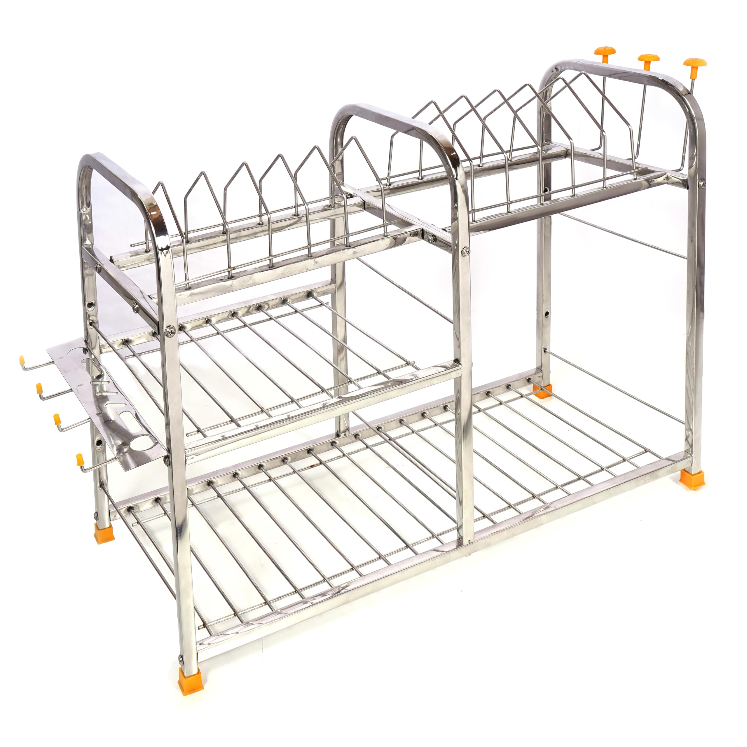 NAVUM ROSHANI Stainless Steel Wall Mount Kitchen Rack - Dish Rack with Cutlery Holder & Plate Stand - 18x24 Inch Modular Kitchen Organizer (3.5kg) | Space Saving Storage for Dishes, Utensils & Cookware | Perfect for Small Kitchens, Apartments & RVs