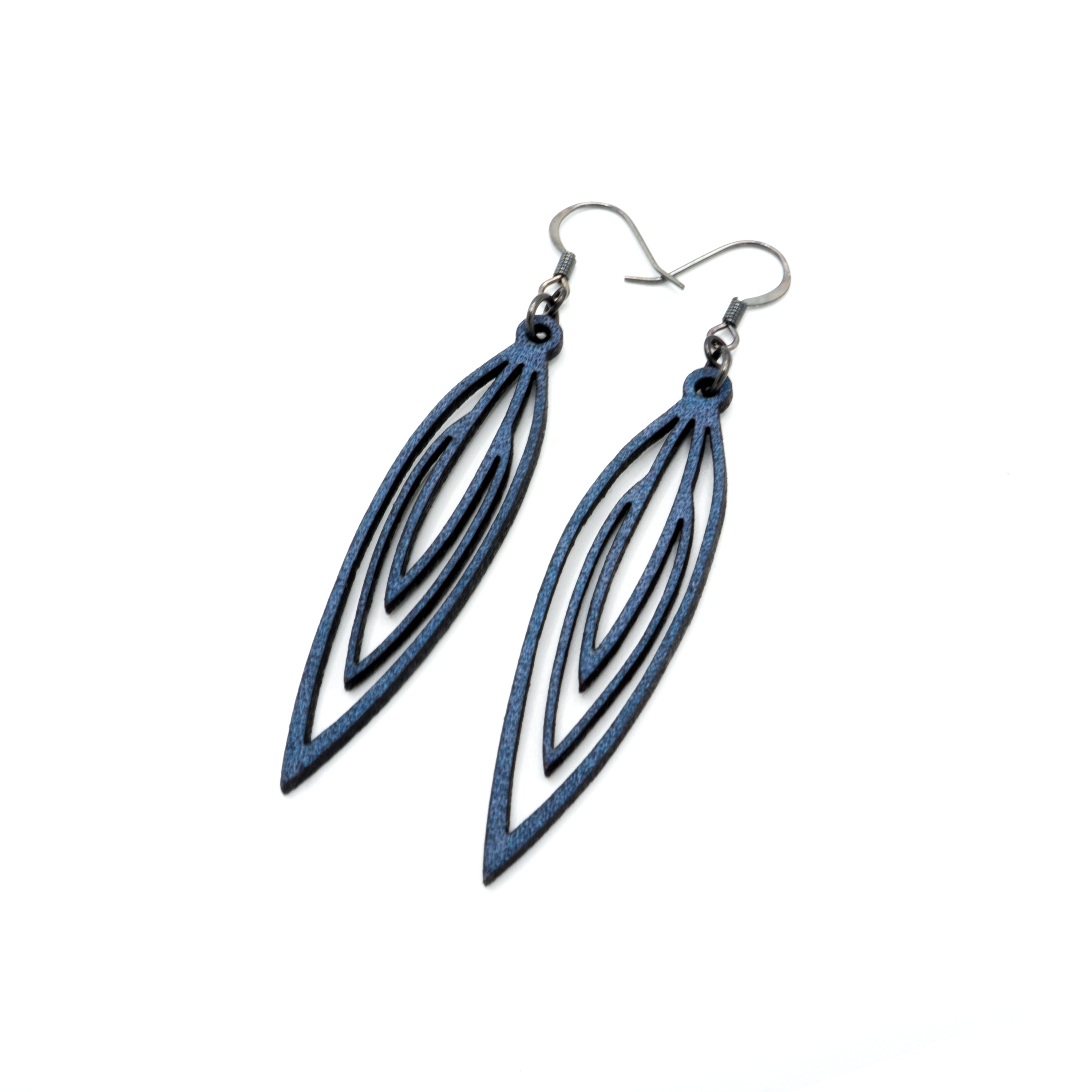 Totem 01 [S] Navy Blue Genuine Leather Earrings for Women - Boho Chic Handmade Dangle Earrings for Casual Wear, Parties & Special Occasions