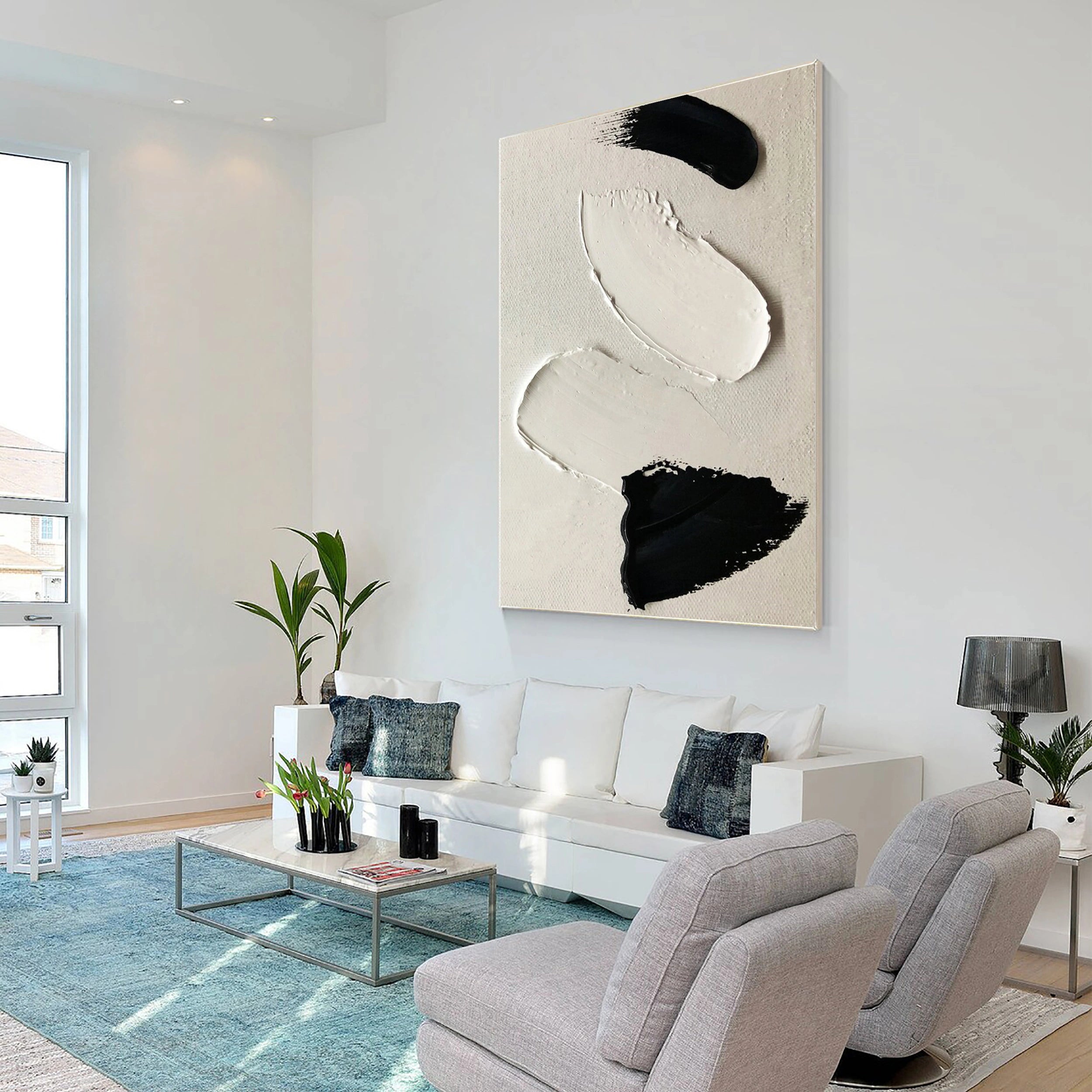 White & Black Minimalist Textured Painting Canvas - Abstract Wall Art for Modern Home & Office Decor #MM138 | Perfect for Living Room, Bedroom & Gallery Display