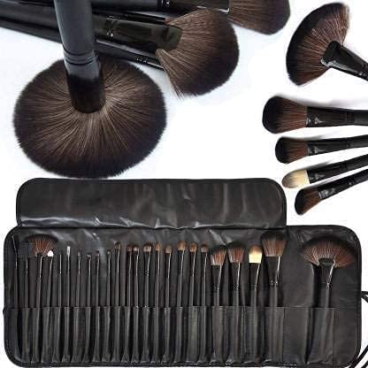 Premium VNZ Fiber Bristle Makeup Brush Set - 24 Piece Professional Cosmetic Brush Kit with Black Leather Case | Perfect for Foundation, Blending, Contouring & Eye Makeup Application