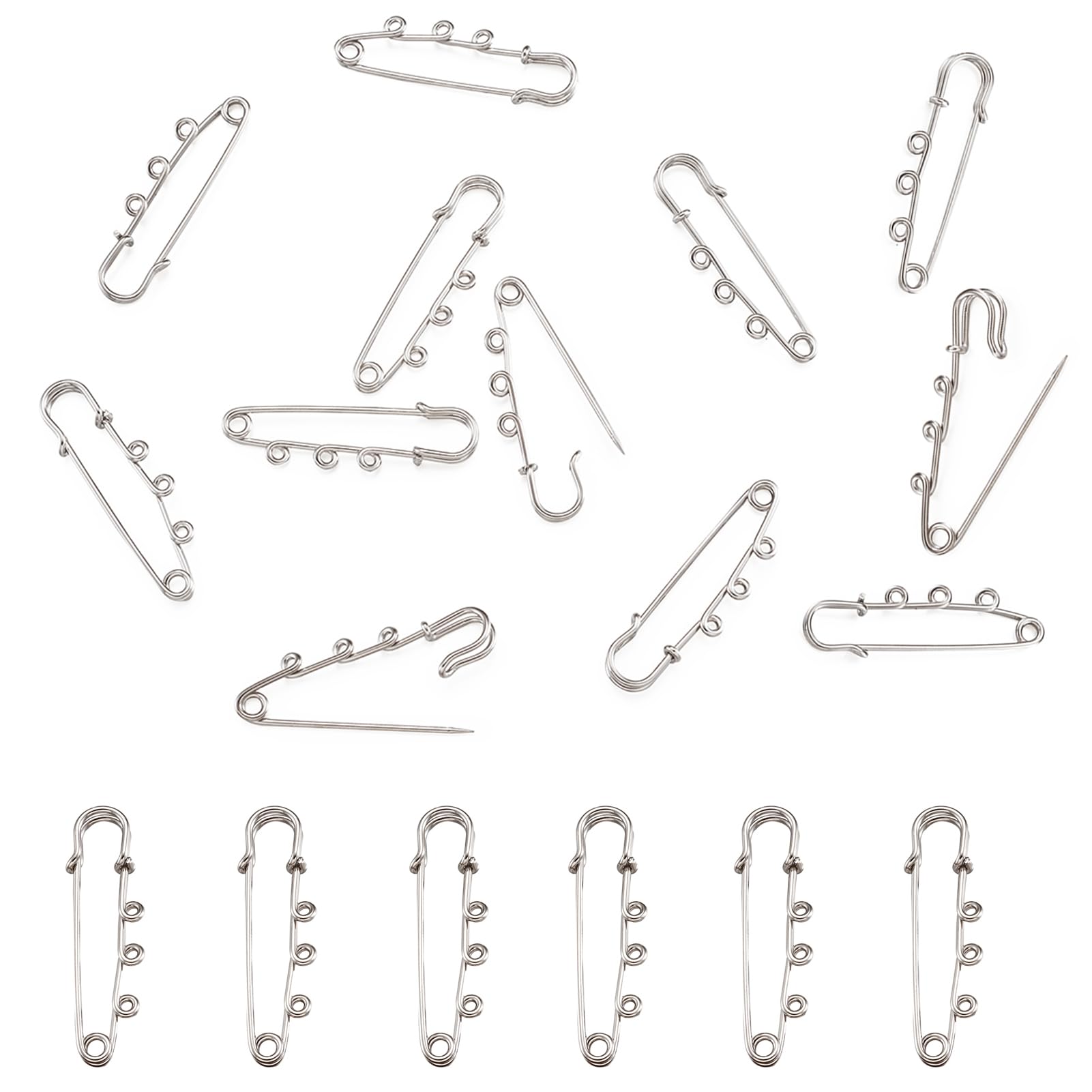 20Pcs 2 Inch Heavy Duty Platinum Iron Safety Pins with 3 Loops - Decorative Metal Kilt Pins for Brooch Making, Clothing, Blankets & Knitted Fabric - DIY Crafts, Costume Accessories & Home Decor