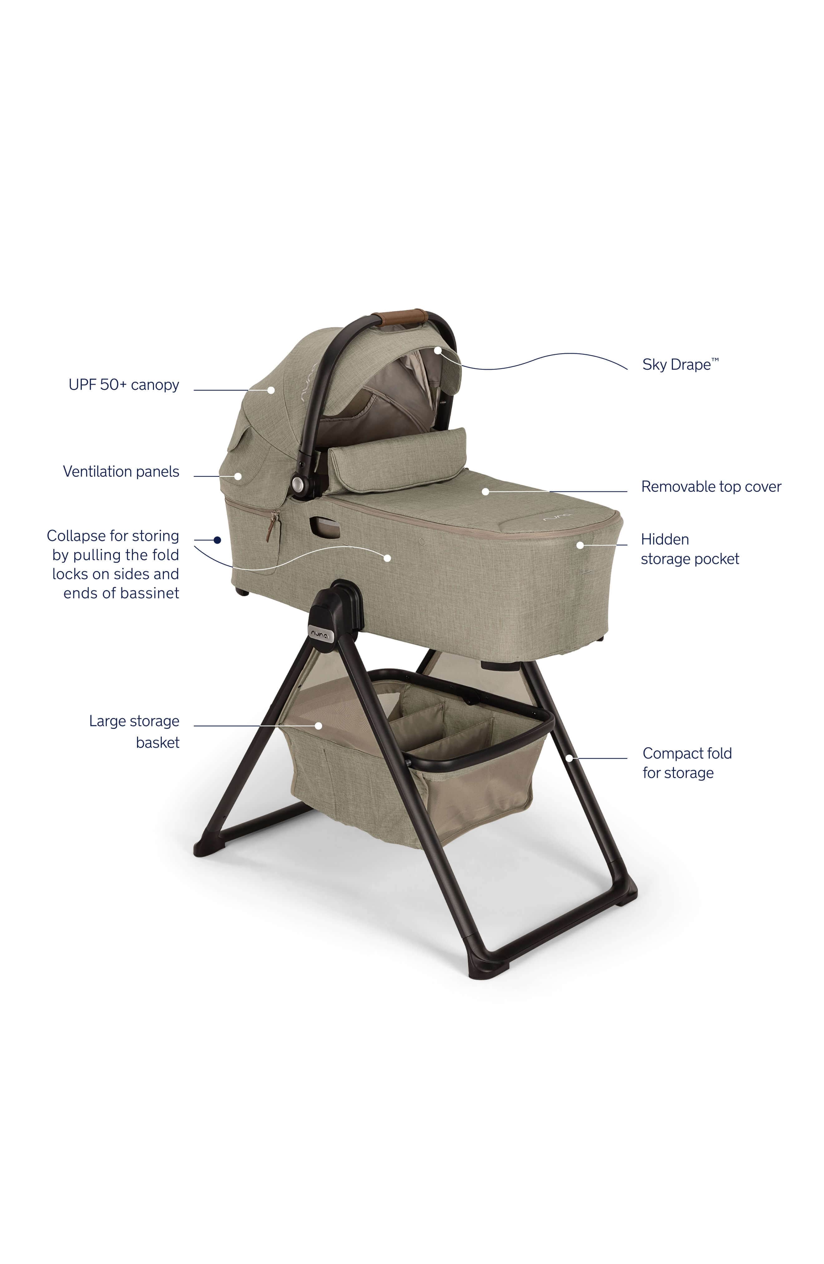 Nuna DEMI Next Bassinet with Stand - Granite Gray | Premium Baby Bassinet for Newborns | Perfect for Nursery, Bedroom & Travel