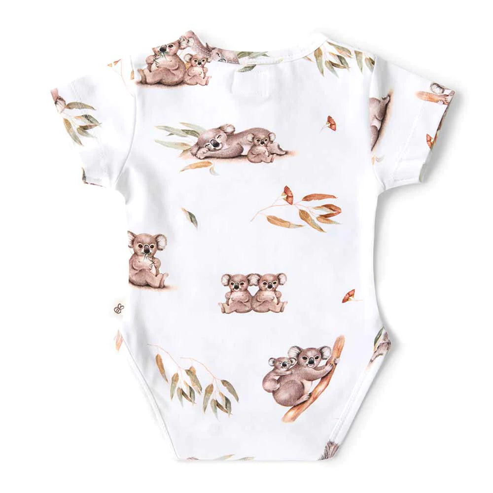 Organic Baby Short Sleeve Bodysuit - Snuggle Hunny Koala Print - Soft Cotton Onesie for Newborns & Infants - Perfect for Playtime, Daycare & Family Photos