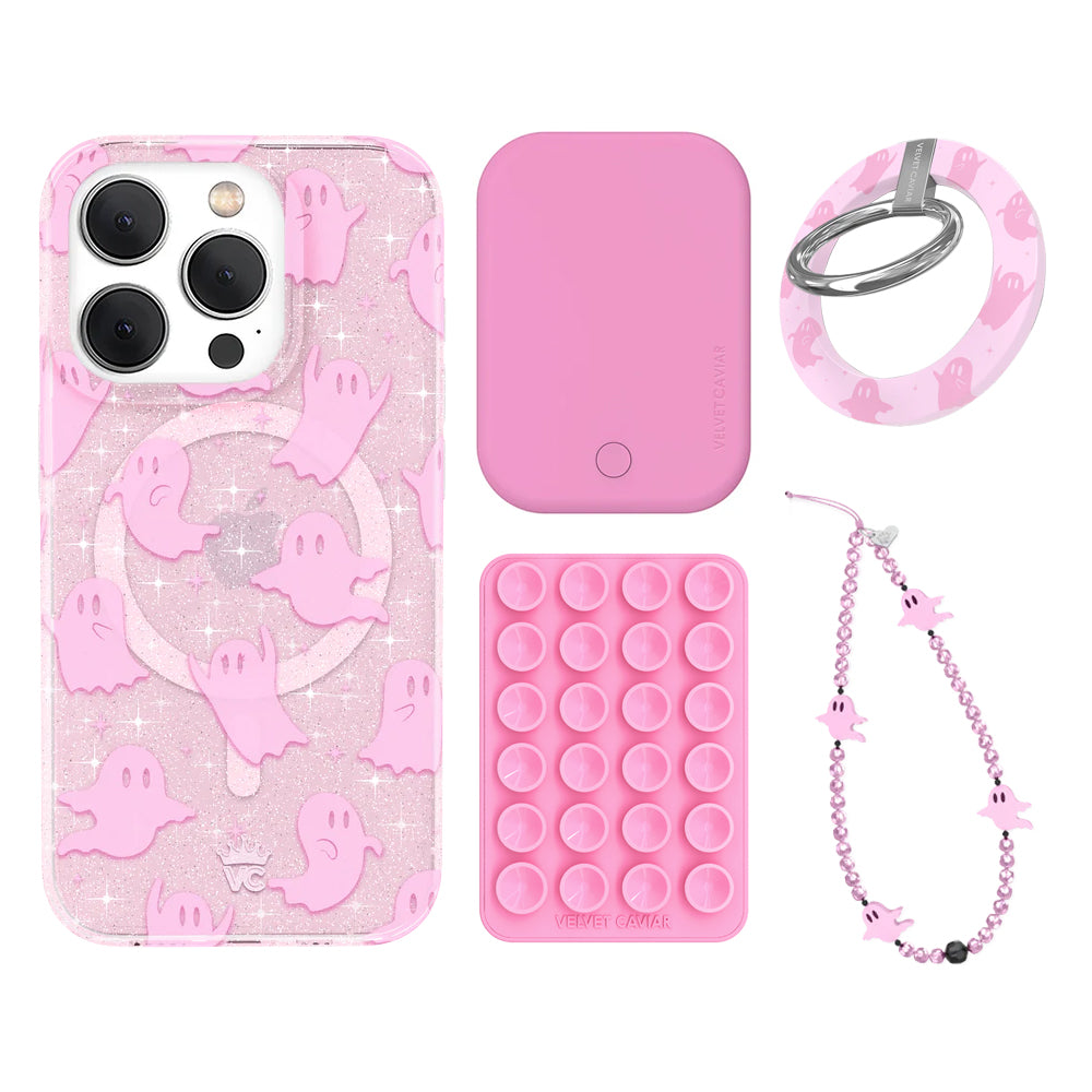Ghosted Pink Glitter iPhone Case with Grip - Shockproof Protective Cover for iPhone 13/14/15 Pro Max - Cute Sparkly Phone Case for Women Girls (Perfect for Parties, Daily Use & Gift Giving)
