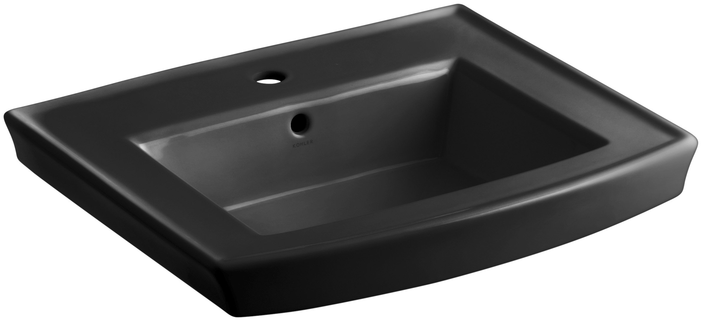 KOHLER K-2358-1-7 Archer Pedestal Bathroom Sink with Single Hole Faucet - Black Porcelain Basin for Modern Bathrooms | Perfect for Small Spaces & Powder Rooms