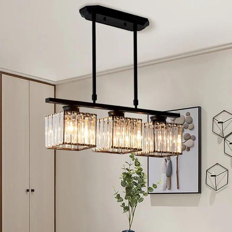 Modern Three-Head Crystal Cube Pendant Light - Elegant Dining Room, Kitchen Island, or Living Room Ceiling Lighting Fixture