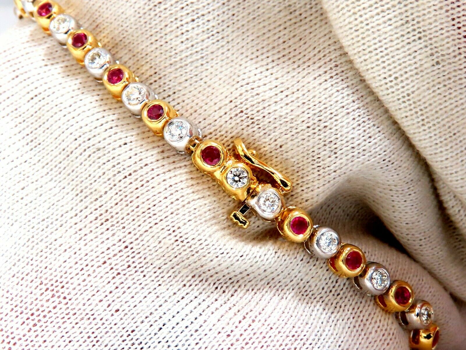 3.84ct Natural Ruby & Diamond Tennis Bracelet in Two-Tone Gold - Elegant Jewelry for Weddings, Parties & Special Occasions