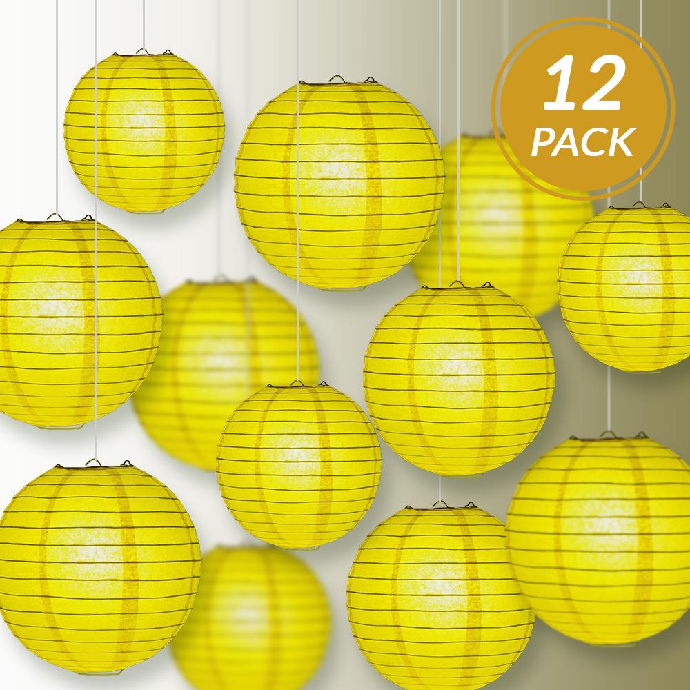 12-Piece Yellow Paper Lantern Decoration Set - 12/10/8 Inch Hanging Party Lights for Chinese New Year, Wedding, Birthday & Home Decor