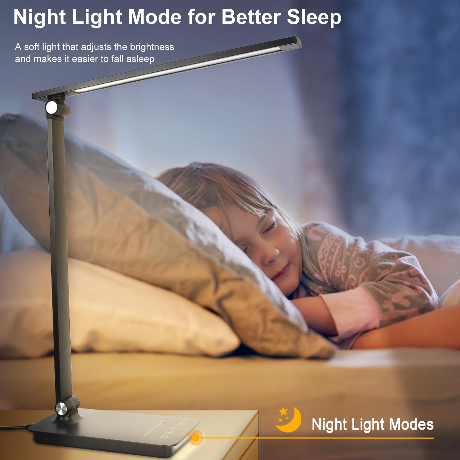 Semlos LED Desk Lamp with USB Charging Port - 25 Lighting Modes & Touch Control - 30/60 Min Auto Off Timer - Eye-Caring Night Light for Study, Reading & Home Office - Perfect for Bedside, Workspace & Dorm Room Lighting