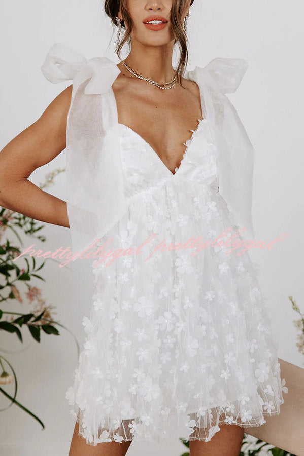 Blooming Love Floral Applique Tulle Organza Mini Dress - Elegant Party & Wedding Guest Dress for Women, Perfect for Bridal Shower, Cocktail Party & Special Occasions
