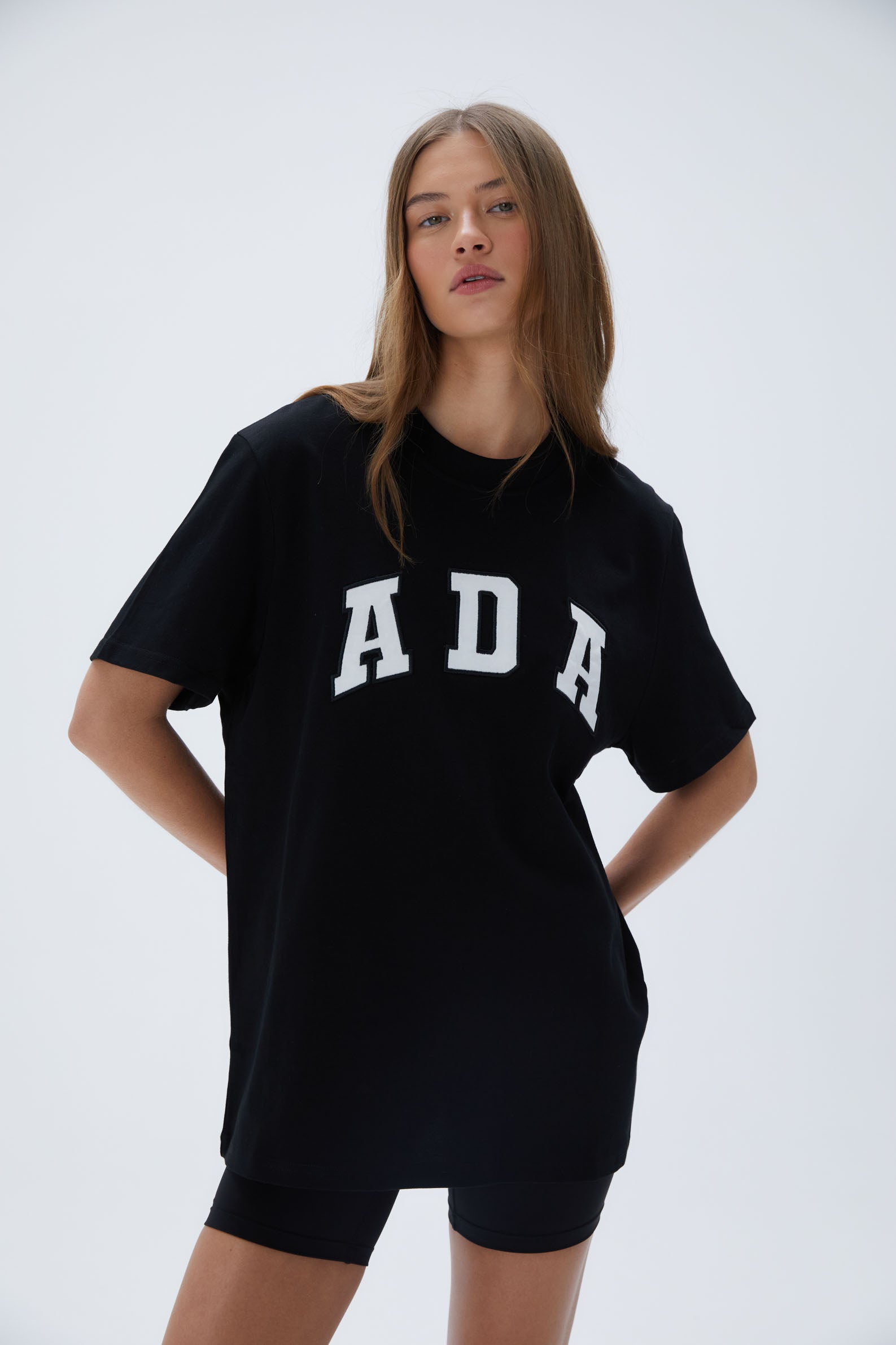 ADA Short Sleeve Oversized T-Shirt for Women - Black Cotton Loose Fit Tee | Casual Streetwear, Lounge & Everyday Wear