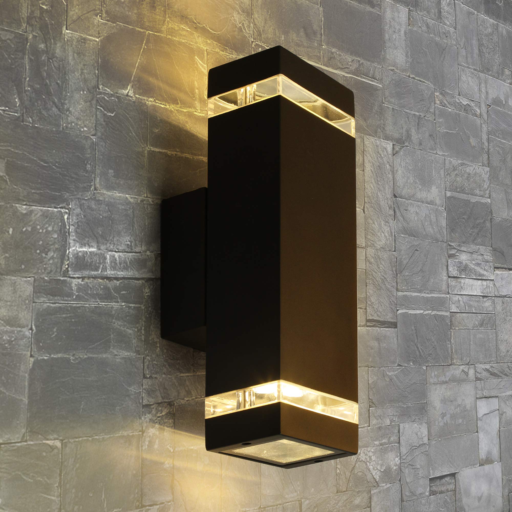 LANFU 12W LED Wall Sconce - IP65 Waterproof Outdoor Porch Light with Warm White Lighting, Modern Up/Down Wall Lamp for Living Room, Bedroom, Garden & Patio (Black, 1 Pack) - Perfect for Entryway, Hallway, Deck and Exterior Wall Lighting