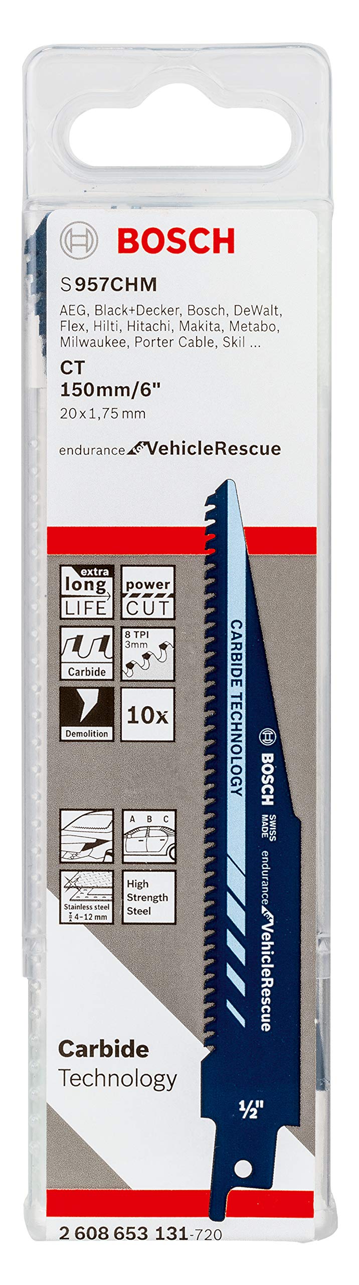 Bosch 2608653131 Saber Saw Blade Set - S 957 CHM (10-Piece) for Wood & Metal Cutting - Perfect for DIY Projects & Professional Use