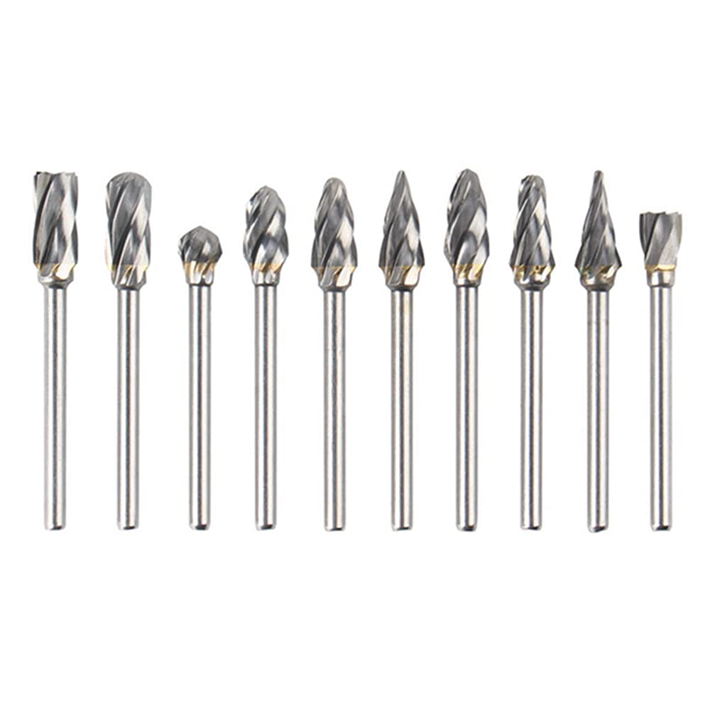 10PCS Carbide Rotary Files - Single Cutting Edge Drill Bits for Die Grinder, Metal Carving Tool Set with 1/8