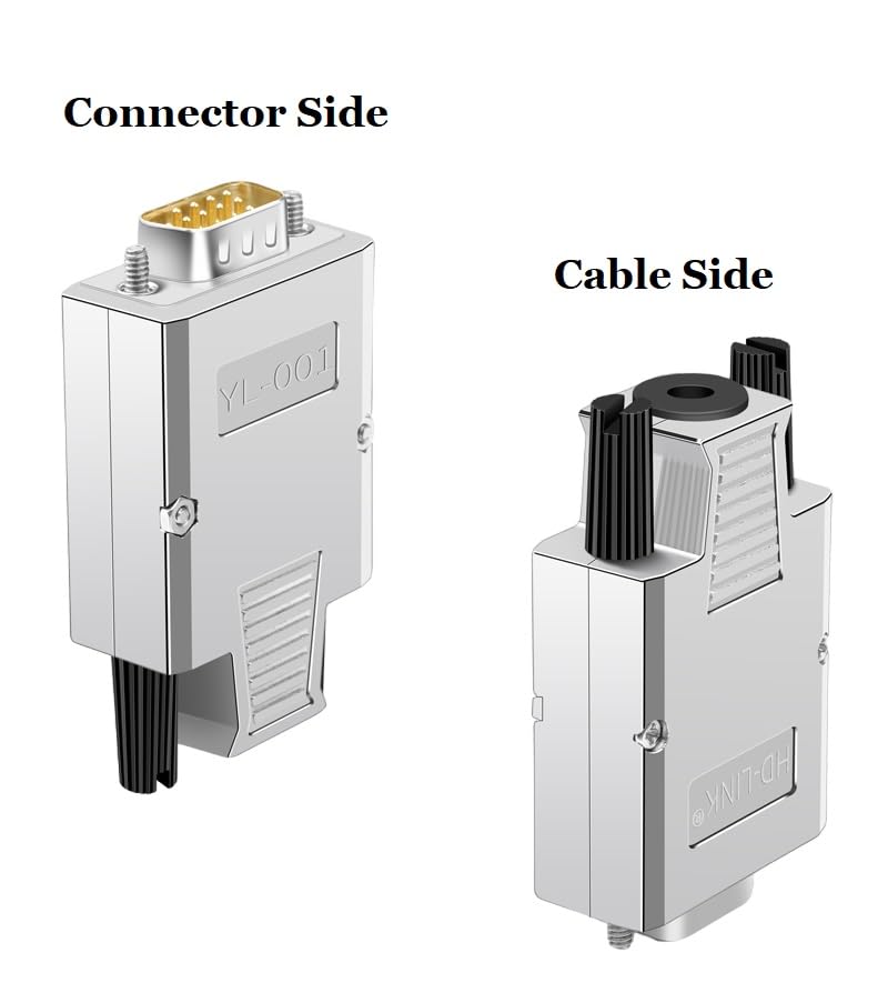 High Density DB15 Male VGA 3 Row Solderless Shielded Metal Hood Connector - RS232 D-Sub Serial Adapter for Computer Monitors, Projectors & Industrial Equipment