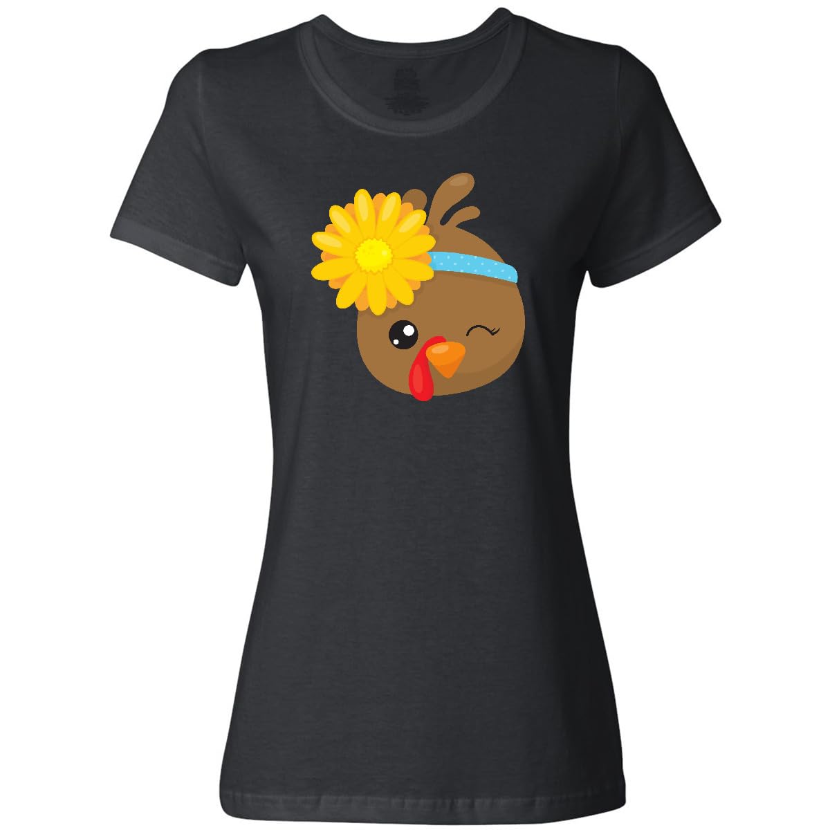 Inktastic Cute Brown Turkey with Sunflower Women's T-Shirt | Funny Thanksgiving Graphic Tee for Women | Perfect for Fall Outfits, Friendsgiving & Holiday Gatherings