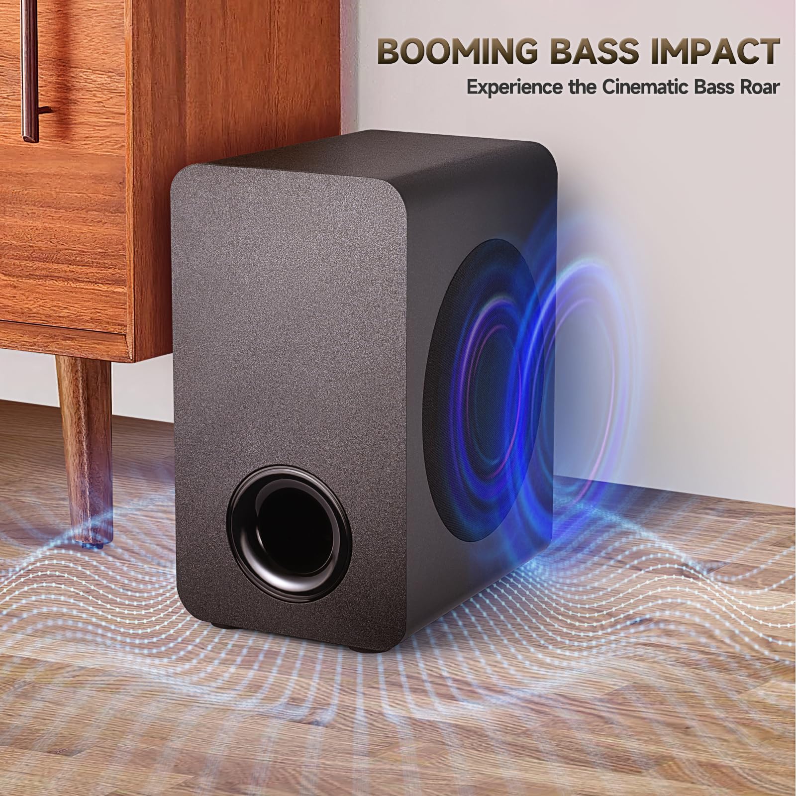 Premium Bluetooth Sound Bar with Subwoofer - Wireless TV Speaker System, 2.1CH Home Theater Audio with HDMI(ARC), Optical, AUX & USB - Wall Mountable for TVs & PCs (Carbon Black) - Perfect for Movie Nights, Gaming & Music Streaming